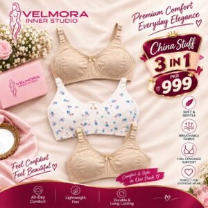 Velmora 3-Piece Women’s Bra Pack – Soft, Breathable & Full Coverage