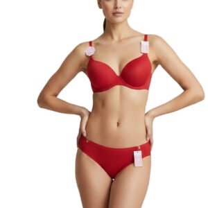 Satin Touch Seamless Push Up Bra Set (Ruby Red) by Velmora