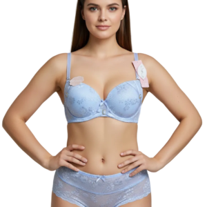 Scarlet Bloom Lace Push Up Bra Set (Light Blue) by Velmora