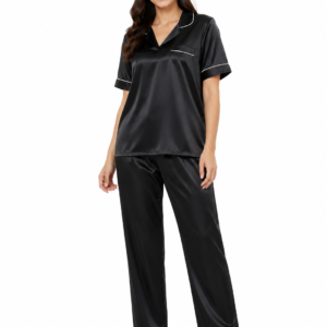 Noir Satin Pyjama Set Midnight Black
