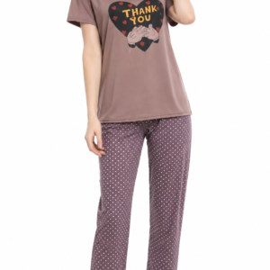 Thank You Graphic Pyjama Set Mocha