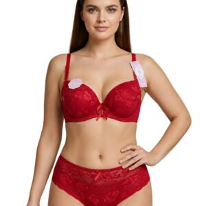 Scarlet Bloom Lace Push-Up Bra Set (Ruby Red)