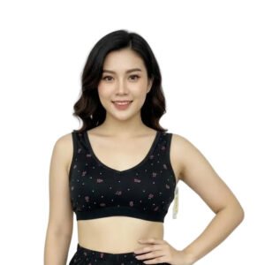 Ditsy Floral Print Cotton Crop-Top Bra (Midnight Floral) by Velmora