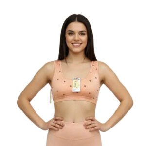 Ditsy Floral Print Cotton Crop-Top Bra (Apricot Peach) by Velmora
