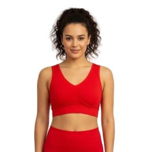 Seamless Comfort V-Neck Crop-Top Bra (Ruby Red) by Velmora