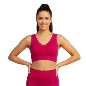 Seamless Comfort V-Neck Crop-Top Bra (Deep Berry) by Velmora