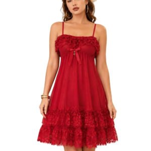Red Lace Satin Nighty for Women – Elegant Sleepwear