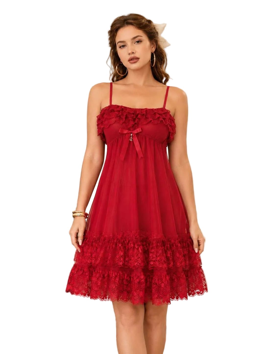 Red Lace Satin Nighty for Women – Elegant Sleepwear