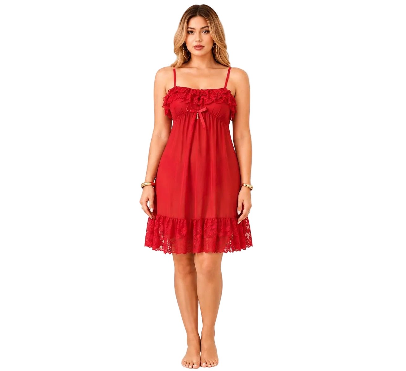 Red Lace Ruffle Babydoll Nightdress