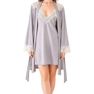 Women’s Satin Lace Trim Robe Long Sleeve Luxury Dressing Gown